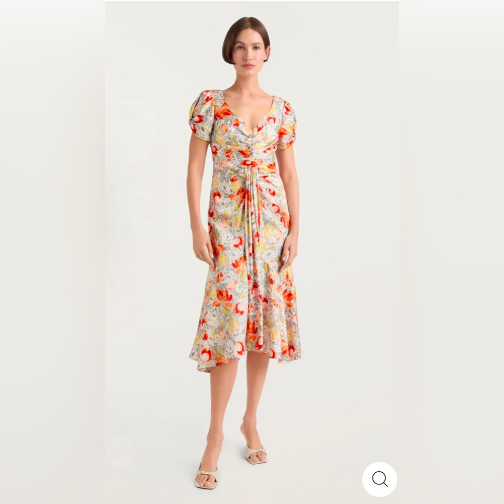 Floral Walker Dress. Ivory with orange, peach, yellow flowers. Brand new!